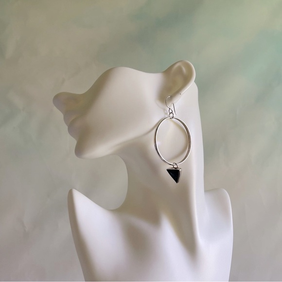 Silver Hoop Lapis Lazuli Drop Earrings - Picture 2 of 9